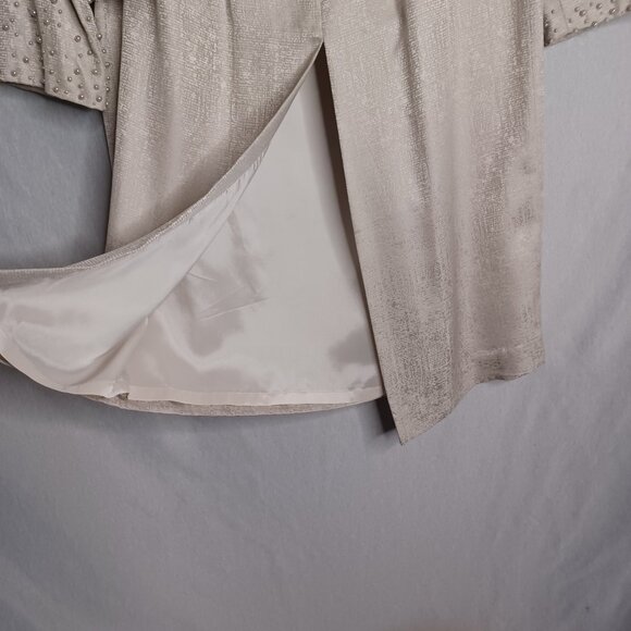 Adrianna Papell Skirt Suit Silk 2pc Womens 10 Beige/Silver Faux Pearl Beaded - Picture 7 of 16